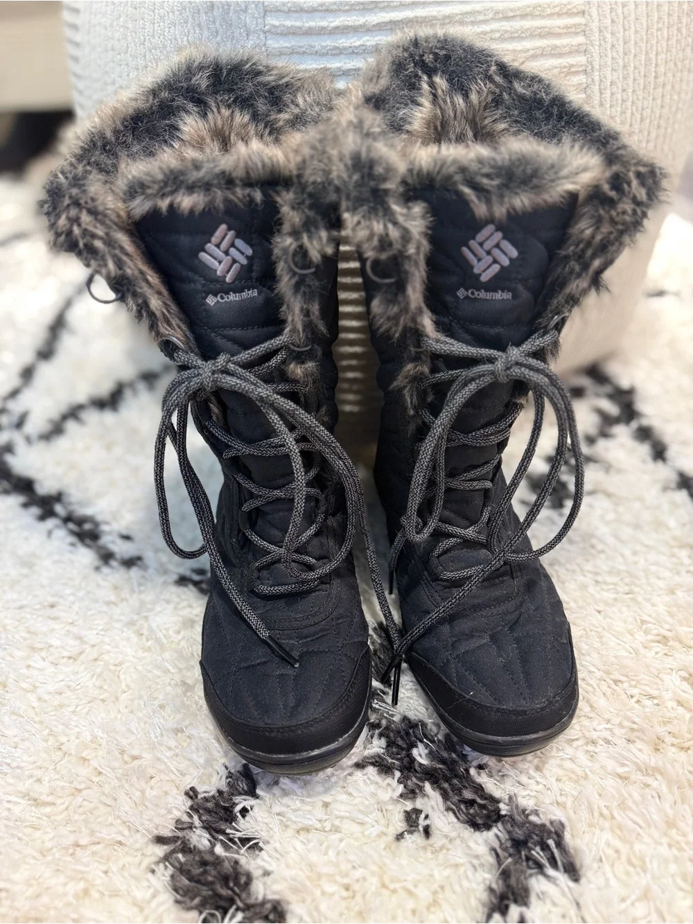 Columbia Minx Mid III Omni-Heat Waterproof Snow Boots Black Faux Fur Women’s 8.5